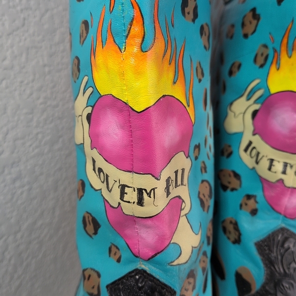 Rare Vintage Via Blue Via Hand Painted Leather Texas Cowgirl Boots Size 11M - Picture 4 of 9